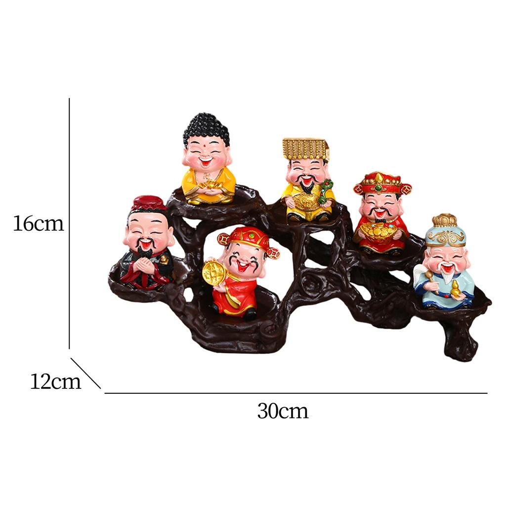 6x God of Good Fortune Figurines Decorative with Stand Miniature Figures for Spring Festival New Year Living Room Shelf Gift