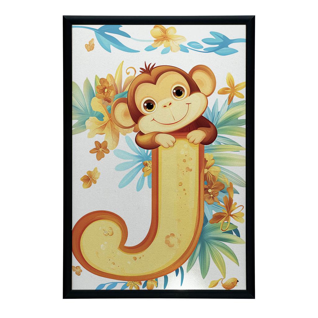 Plakat Wesoły Małpiszonek Na Literze J Plakat Wesoły Małpiszonek Na Literze J, 70X100 Cm, Rama Aluminiowa Czarna, Papier Matowy 230 Gsm