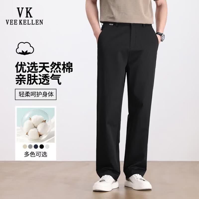 VEE KELLEN Men s Summer Breathable Pure Cotton Casual Straight-Leg Pants 4XL