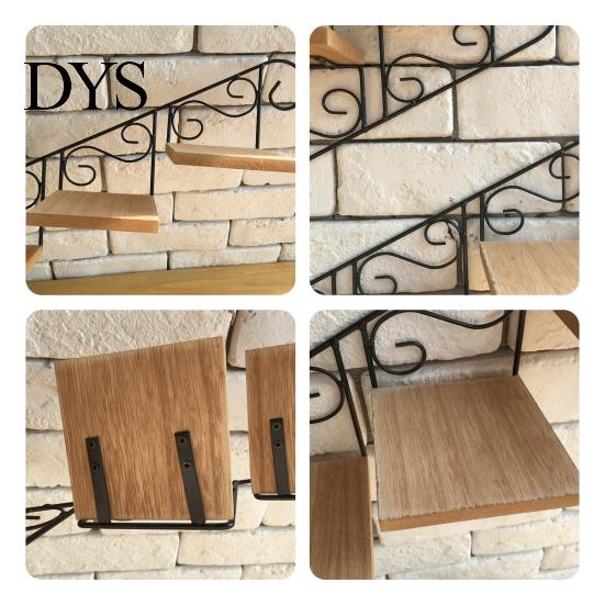 Living Room Wall Storage Mount Shelf, Vintage Floating Staircase Shape Rustic Artistic Ornament Display Iron And Wood Rack for Hallway Entryway