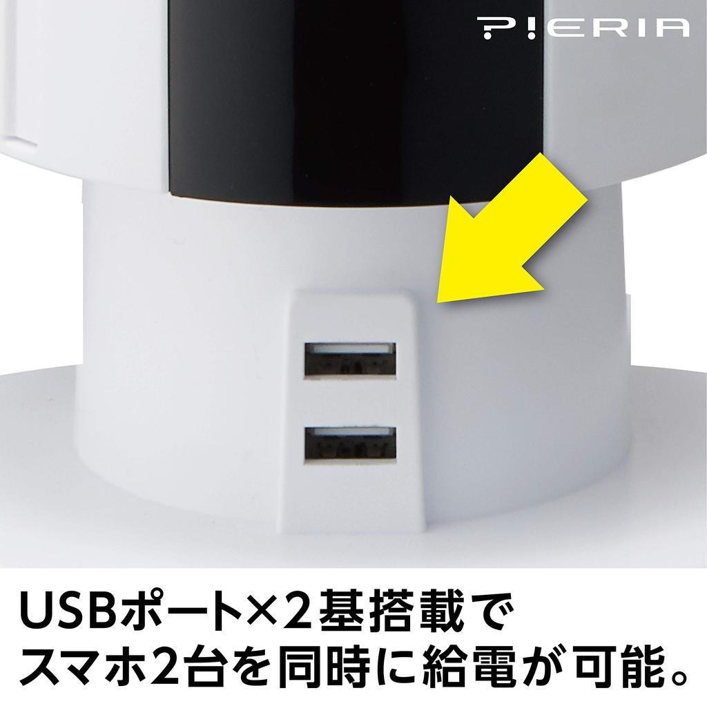Doshisha Desk Tower Fan with USB Hub, Oscillating Head, and 3 Wind Speed Settings, Pieria White, FTV-401 WH