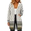 Women's Fashionable Printed  Long Sleeved Drawstring Hooded Zipper Pocket Long Casual Sweatshirt Jacket