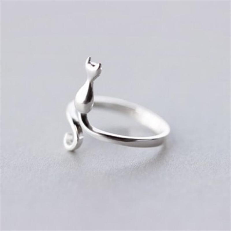 Neue Mode Süße Beliebte Nette Tier Silber Schmuck Nicht Allergisch Exquisite Katze Einfache Öffnung Ringe