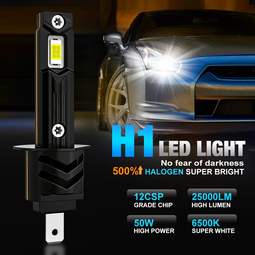 2Pcs H1 LED Headlight Bulbs Canbus 25000LM 50W 1:1 Mini Wireless Light With Fan H1 Turbo Lamps Car Headlamp Plug&Play 6500K White 12V