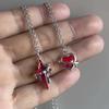 2pcs Set Gothic Punk Sliver Color Thorns Red Crystal Stars Hearts Pendant Necklace for Women Halloween Party Trendy Jewelry Gift