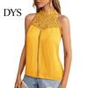 Sexy Back Button Vest Women Halter Neck Solid Color Lace Decoration Blouse Tops Hollow Stitching Casual Button-up Cami