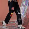 Li-Ning Themed Print Loose Straight-Leg Casual Long Pants Autumn Unisex Bottoms Black AKXR429-2