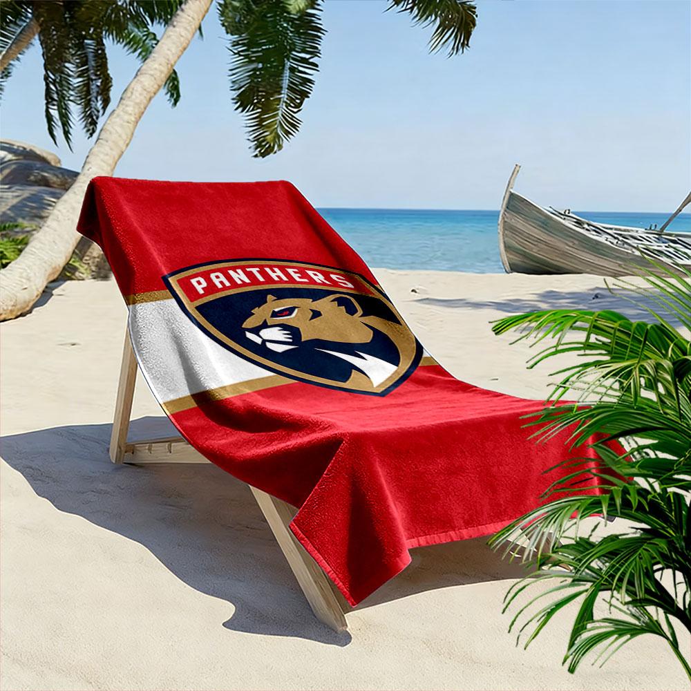 "Panthers Logo On Red Background" Patterned Beach Towel Quick Dry Perfect for Travel Outdoor Sports Jogging the Beach and Swimming