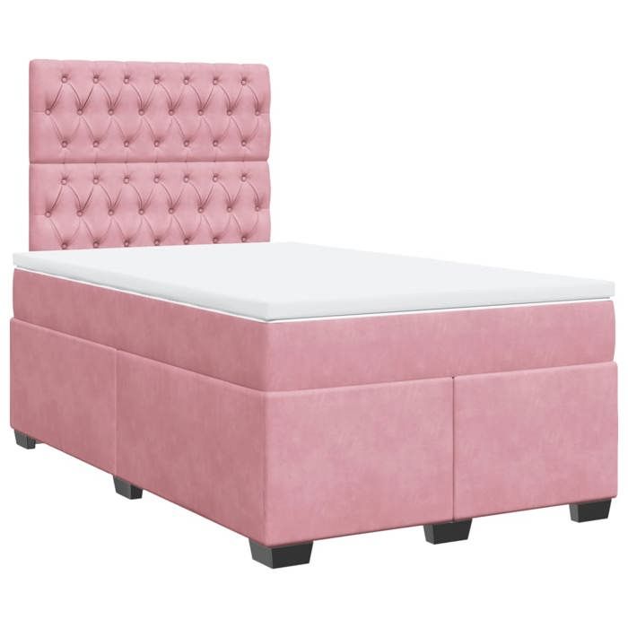 VidaXL Sommier à lattes de lit avec matelas rose 120x190 cm velours, lit, lit à plate-forme, lit à panneaux, meuble de 3293169