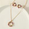 Flower Ring Jewelry Multi-color Style Jewelry Set with Colored Diamonds Circle Design Necklace Earrings Three-piece Set