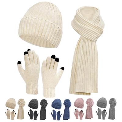 3 Parça/Set Kışlık Şapka, Atkı ve Eldiven Seti, Unisex Örgü Kalın Sıcak Esnek