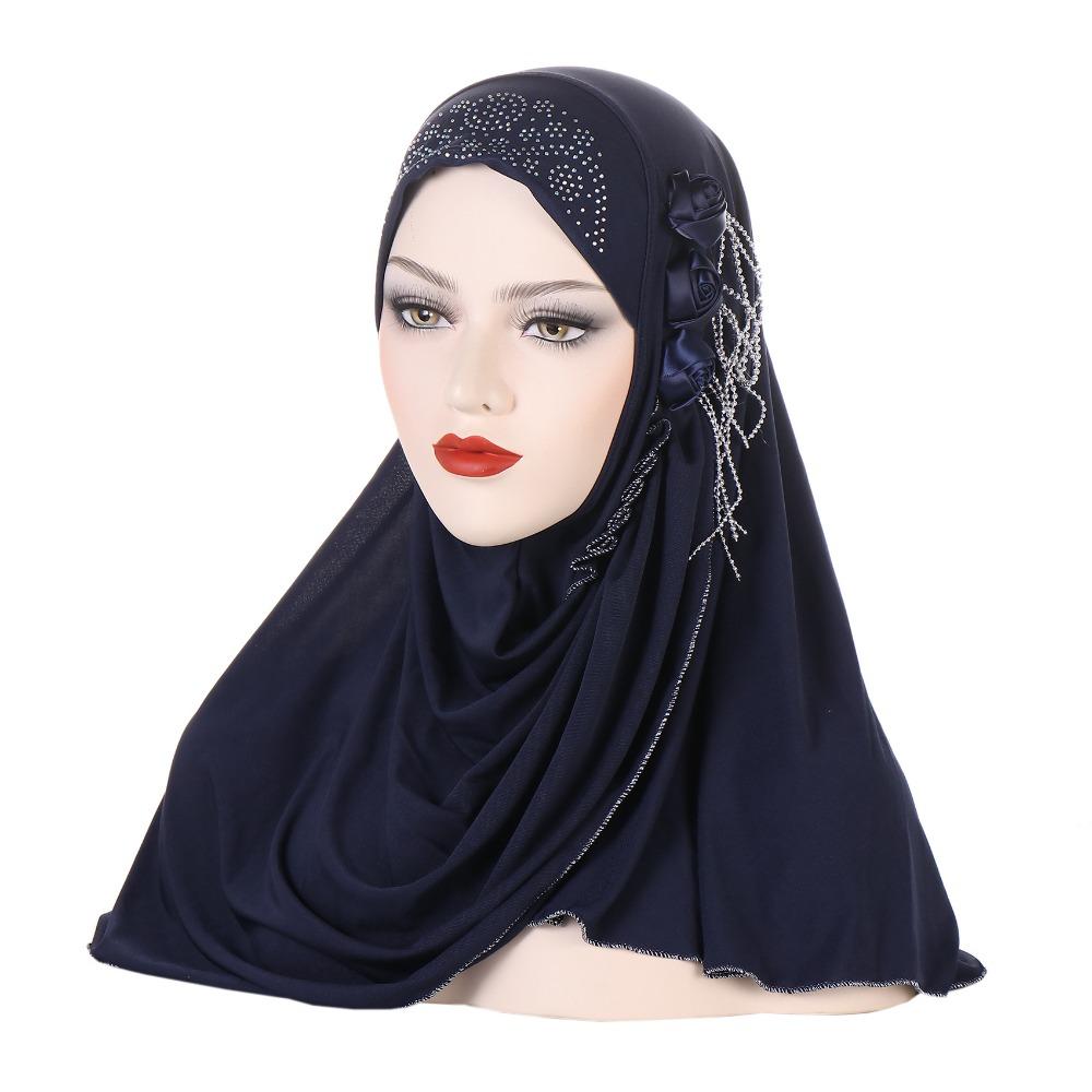 

Full Cover Women s Hijabs Modest Wear Instant Turban High Quality Islamic Headscarf Women s Wear темно-синього кольору