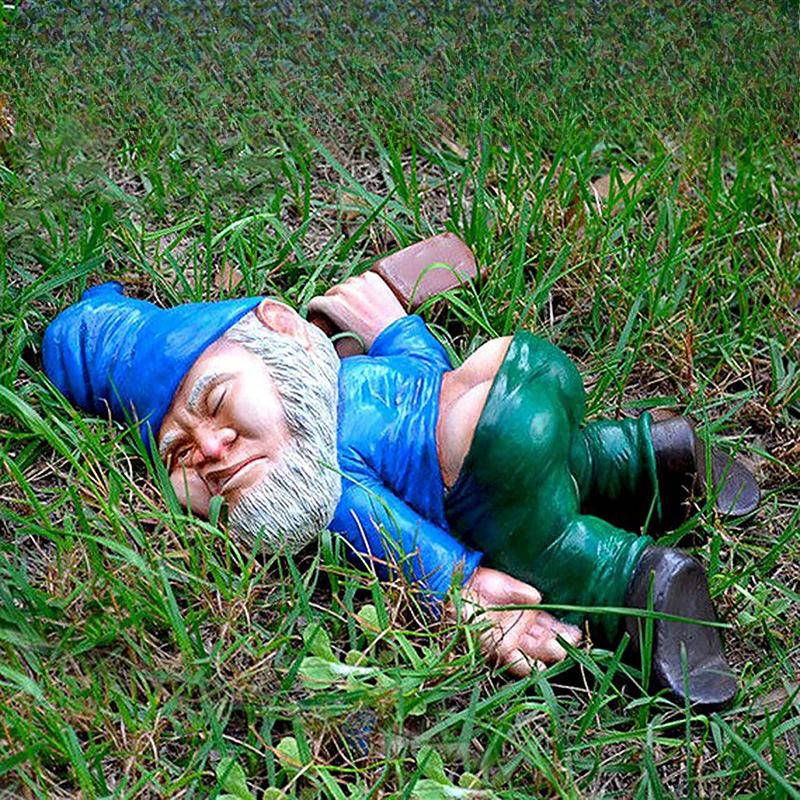 

Пародия Пьяный Гном на Земле Смола Украшение Гном Рождественский Дизайн Украшение для Двора Смола 24cm синий