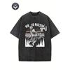 Retro Creative Pattern 'He Is Rizzen Christian' Washed Heavy Cotton T-Shirt Men's Retro Street Basic Loose Hip-Hop Top T-Shirt