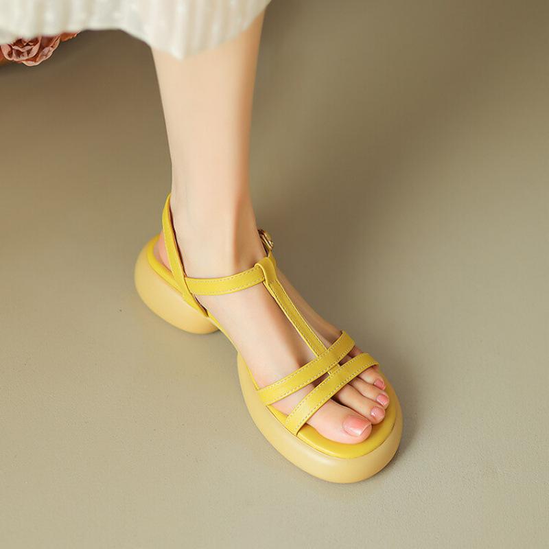 

Summer round head buckle women s sandals women s new sandals microfiber comfortable student platform sandals sweet college 39 жовтий