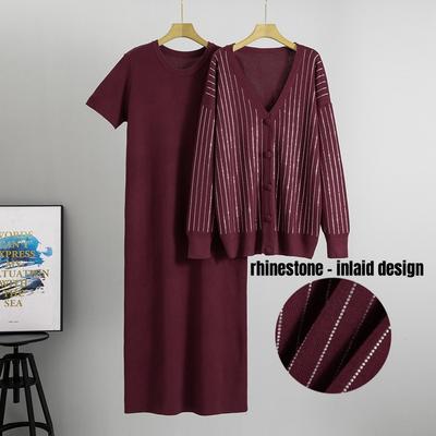 Spring and Autumn 6-color Suit Skirt Loose Dress Long Dress Hot Diamond Knitted Cardigan Jacket Casual Fashion Two-piece Suit Women