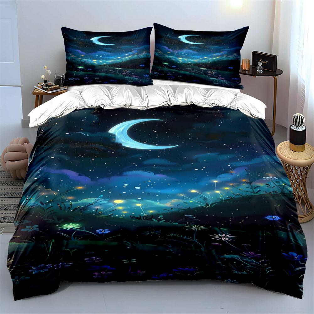 Crescent Moon with Stars. Bedding Sets Duvet Cover Sets Duvet Covers Pillowcases(1*Duvet Cover 2*Pillowcases Without Duvet Insert)