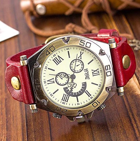 Rio Grande Men's Retro Antique Chronograph Watch with Thick Leather Band (Light Brown) ZM-WATCH4902-LBR