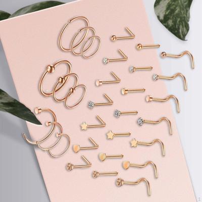 30 Nose Rings Set 20 Screw Hoops