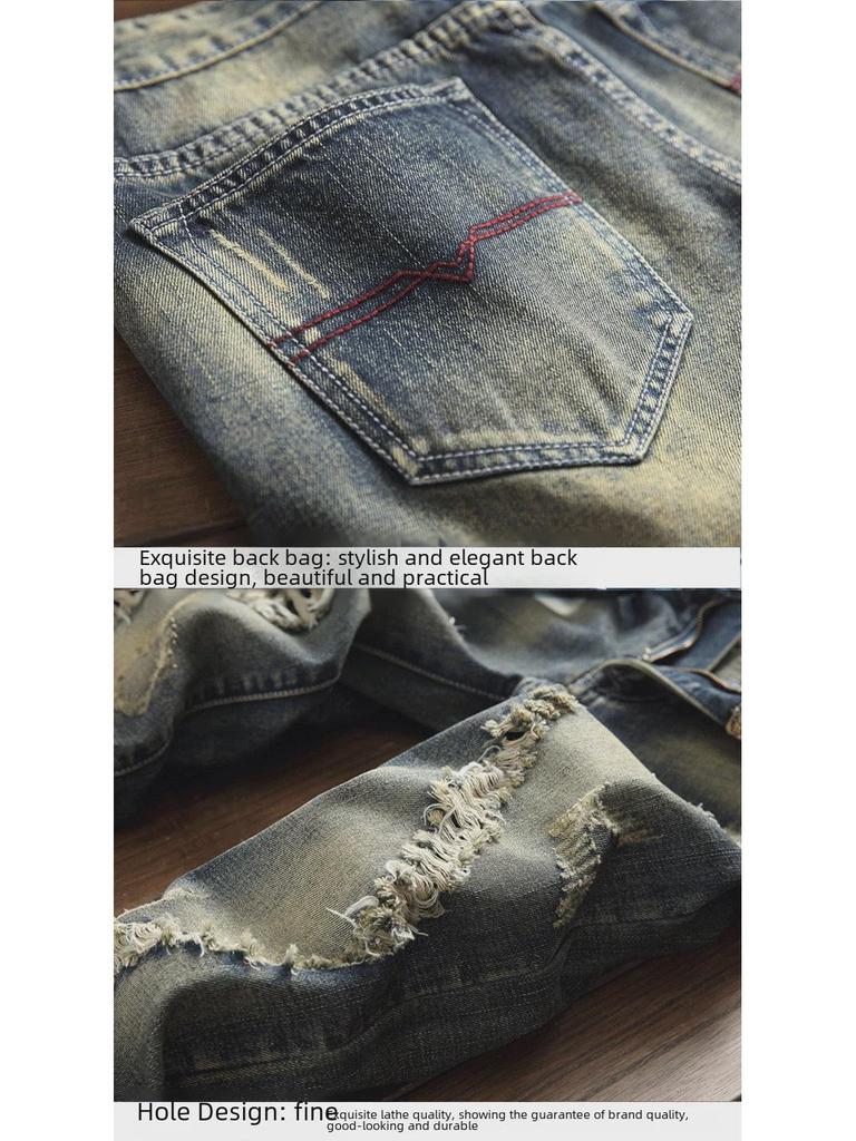 Herren Jeans im Retro-Look mit verwaschenem Schnitt: Nicht elastisch, Europäischer & Amerikanischer Stil, Passt zu allem