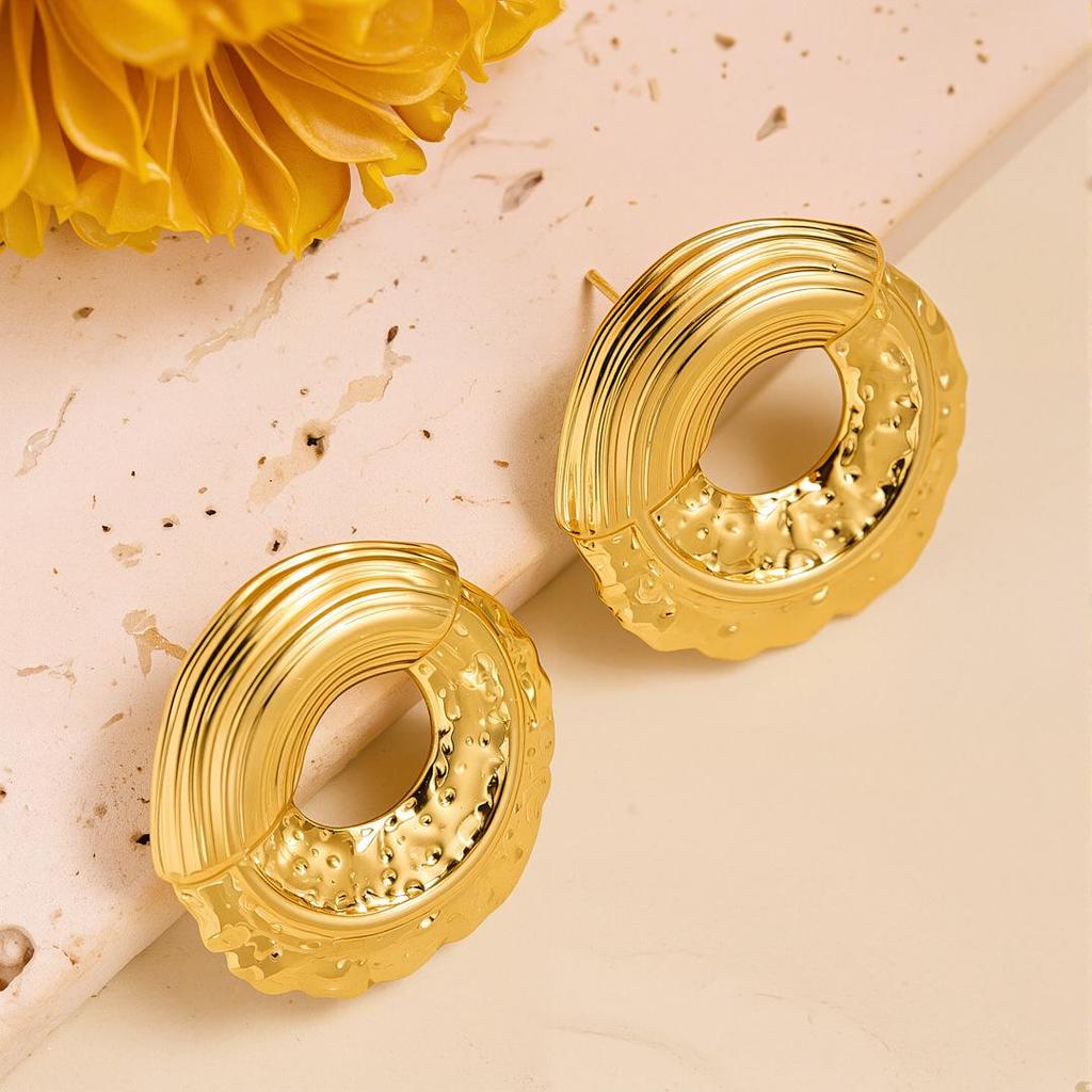 Geometric Irregular 18k Gold Titanium Steel Earrings for Women