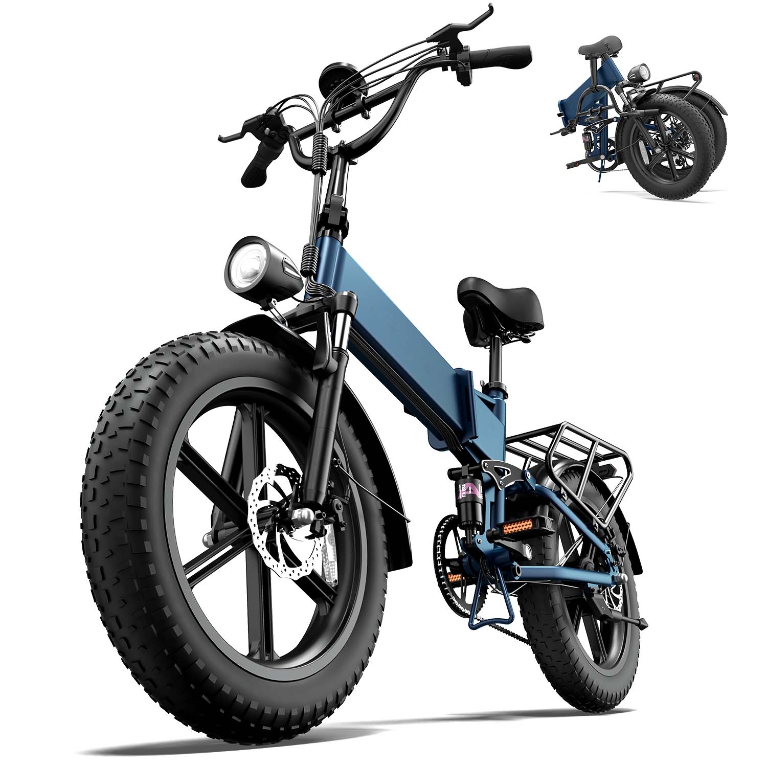 Eleclife Uk Blue Urlife-T5 Adult Electric Bike, 48V 750W Rated Motor, 13Ah Removable Battery, 20×4.0 Inch Fat Tire Folding E-Bike For Commuting & All-Terrain