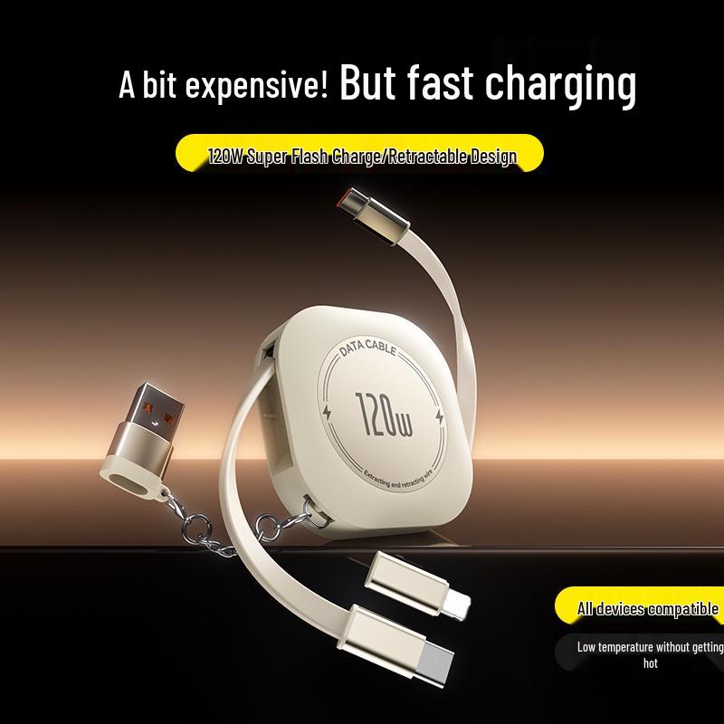 Retractable Dual-Head Fast Charging Cable for Apple & Huawei with Custom Logo