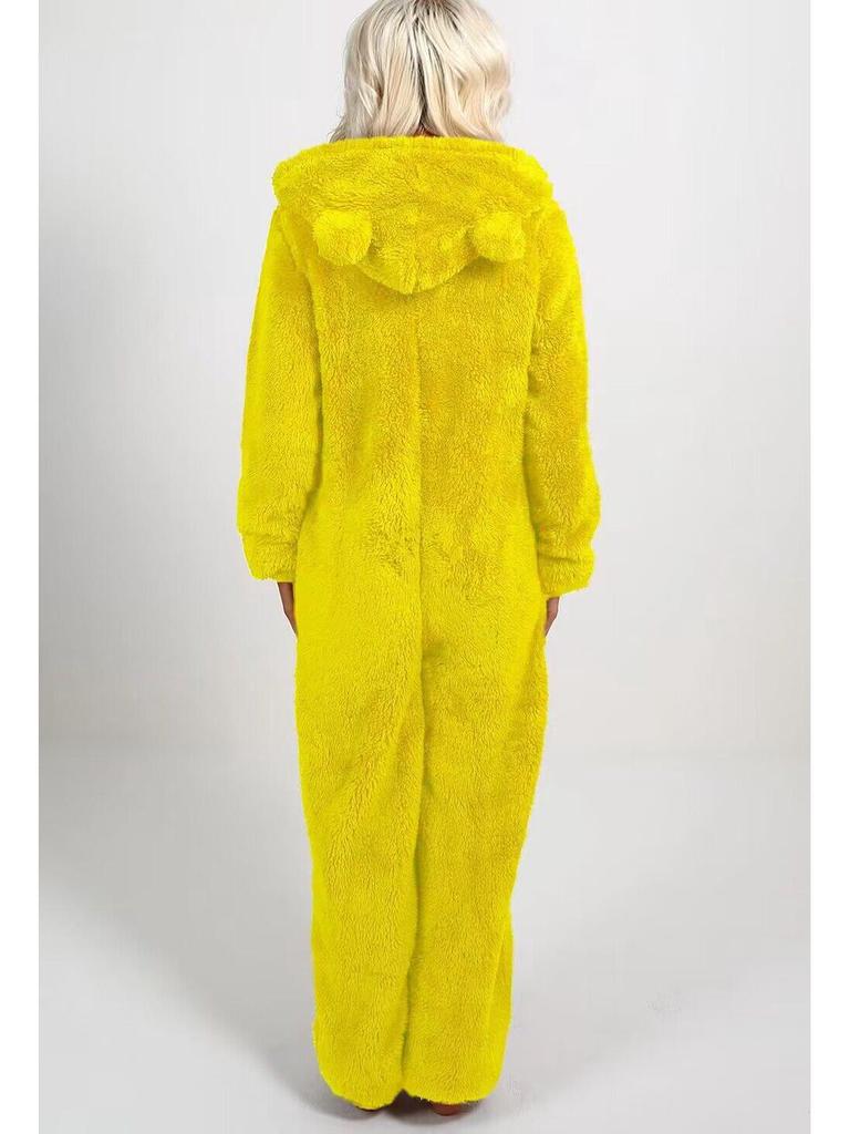 2024 Trendy European/American Fleece-Lined Hooded Jumpsuit Pajamas for Women - 22 Colors Available