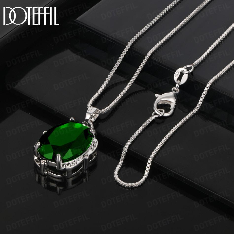 925 Sterling Silver AAA Zircon Oval Pendant Necklace Fashion Jewelry