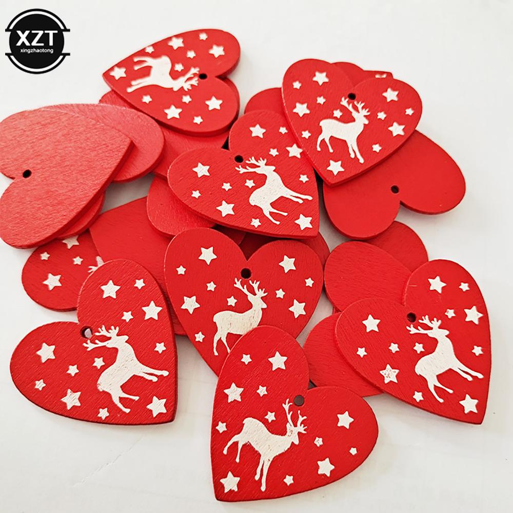 10PCs 5cm Wooden Christmas Ornaments Kids Toys For Chirstmas Tree Hanging Pendants Xmas DIY Decoration For Home Party New Year