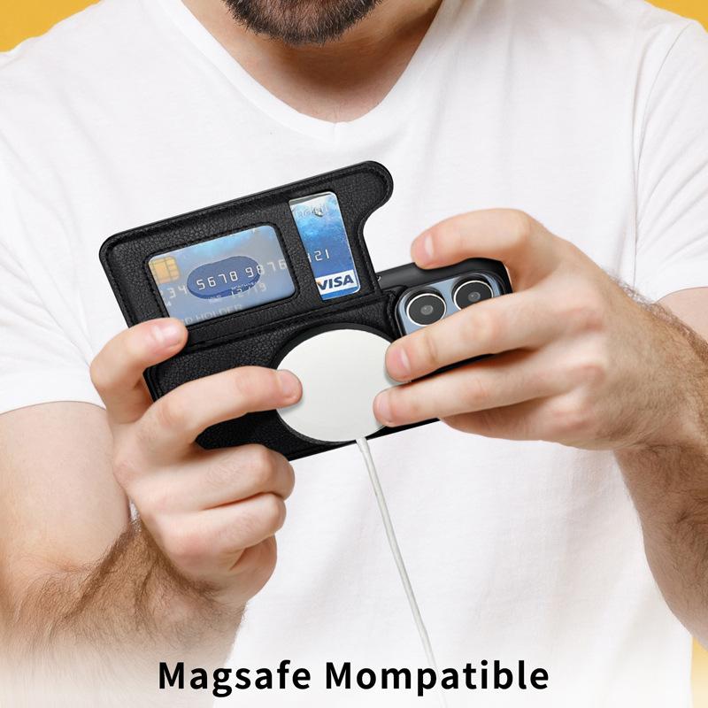 Anwendbar auf iPhone16Pro Apple 15 Handyhülle Magnetisches Laden 14Max Ständer Integriertes Kartenfach Schlicht