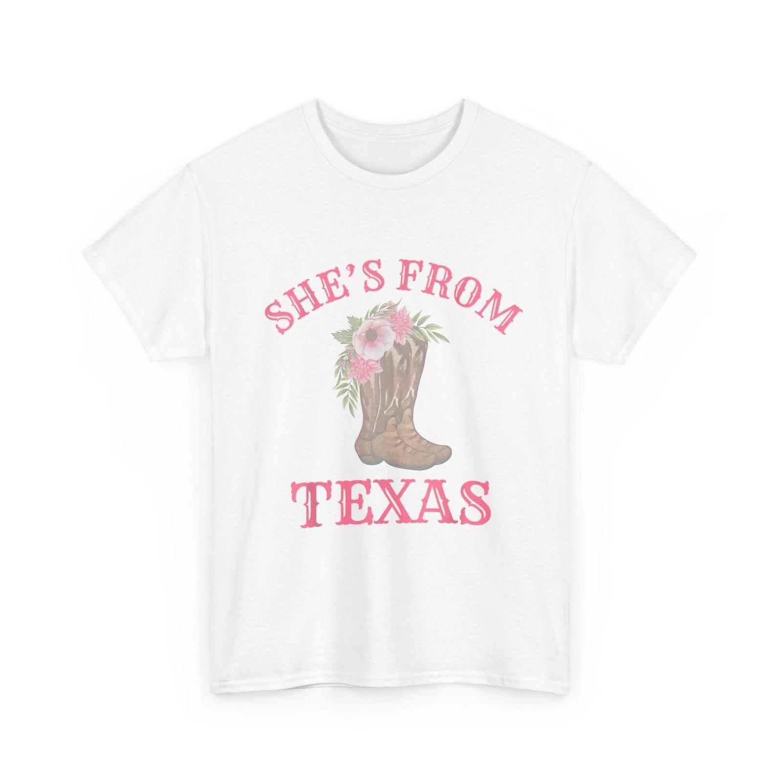 She s from Texas Shirt, Cowgirl Boots with Flowers T-Shirt M