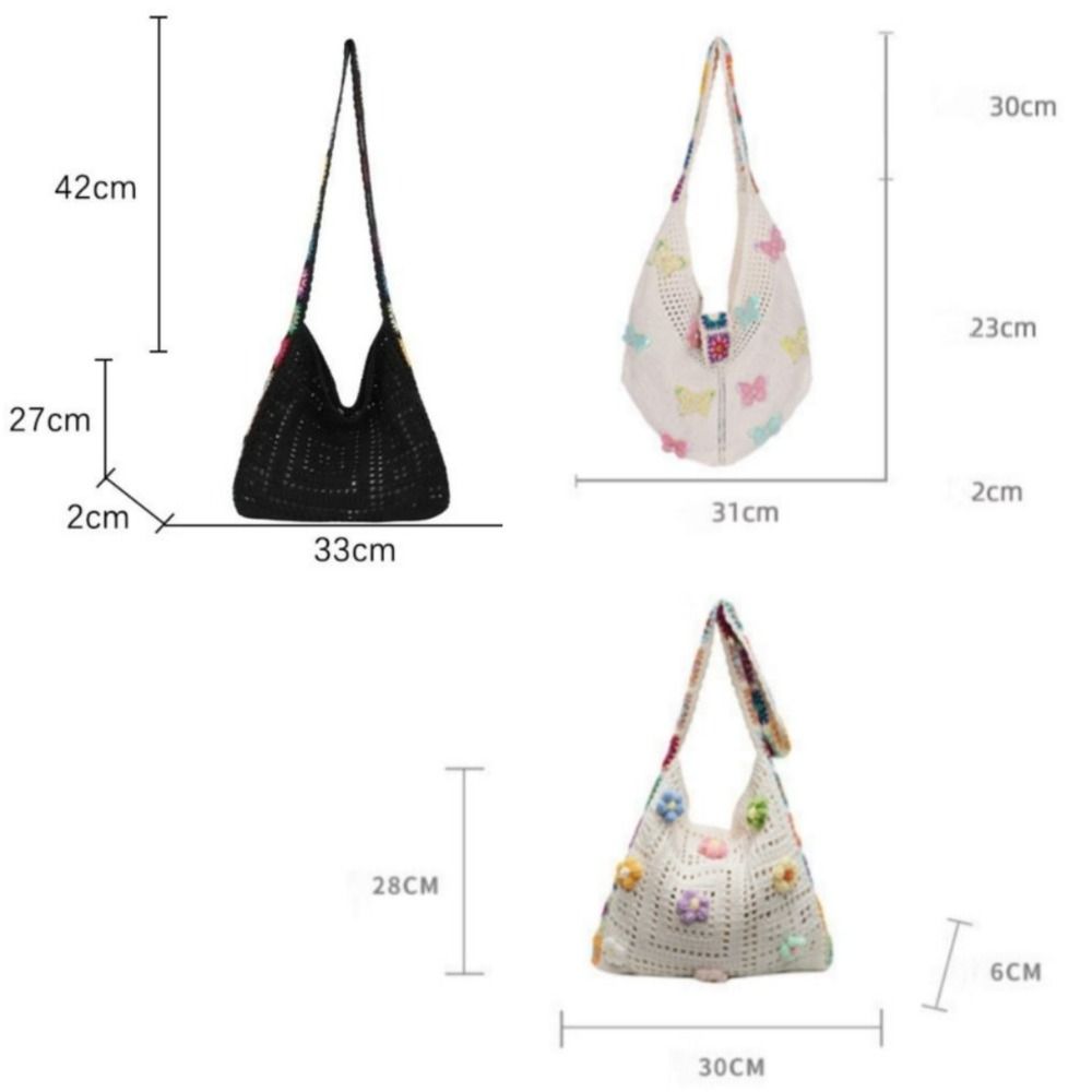 Fashion Large Capacity Women Shoulder Bag Butterfly Floral Crochet Hollow Out Knitted Handbag Vintage Multicolor Crossbody Bags