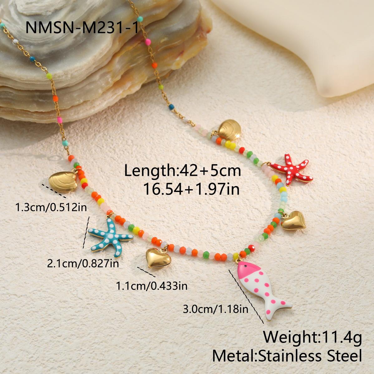 GEMCHIC Women s Stainless Steel Ocean Style Enamel Fish & Starfish Multi-Layer Layered Necklace Fashion Designer Accessory