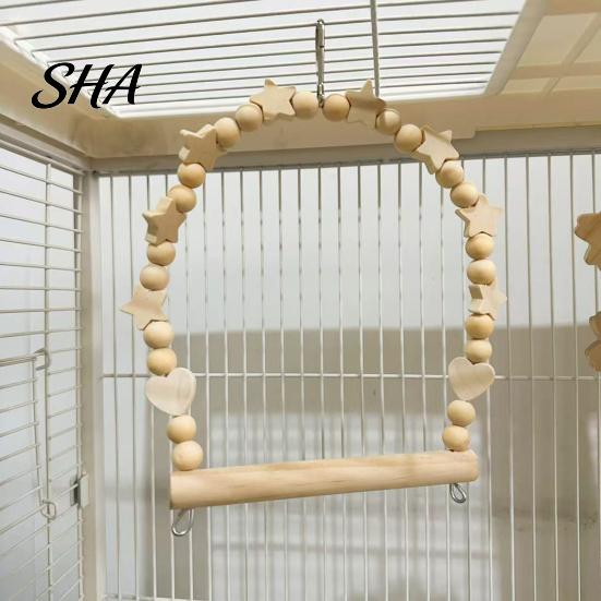 Non-slip Bird Perch Parrot Swing Perch, Solid Wood Pole, Wooden Blocks And Toy Natural Beads Arch, Unpainted for Small Medium Parrots Climbing