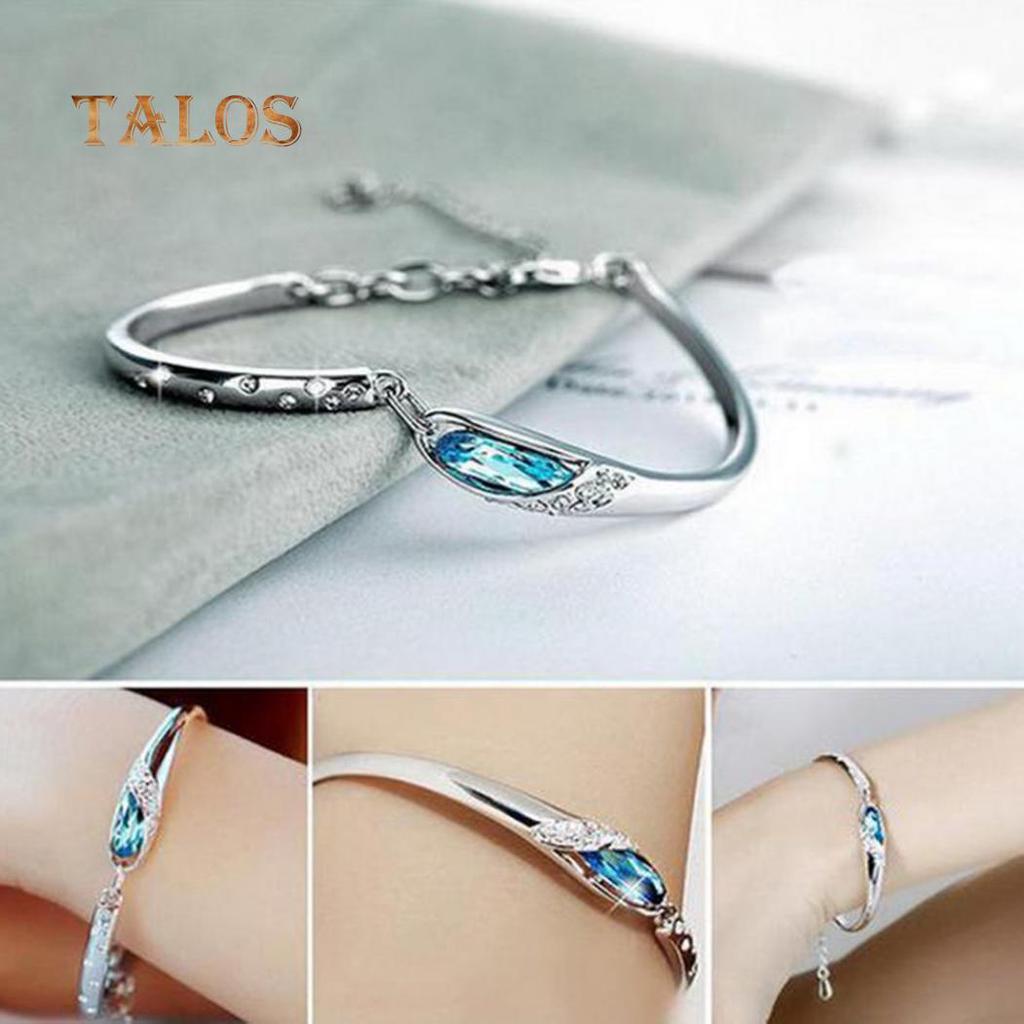 Fashion Lady Silvery Colory Color Metal Chain Bracelet Charm Cuff Peacock Blue Bangle Trinket