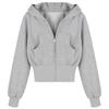 Women's Gray Slim-Fit Hooded Sweatshirt Jacket - American Retro Style for Spring & Autumn