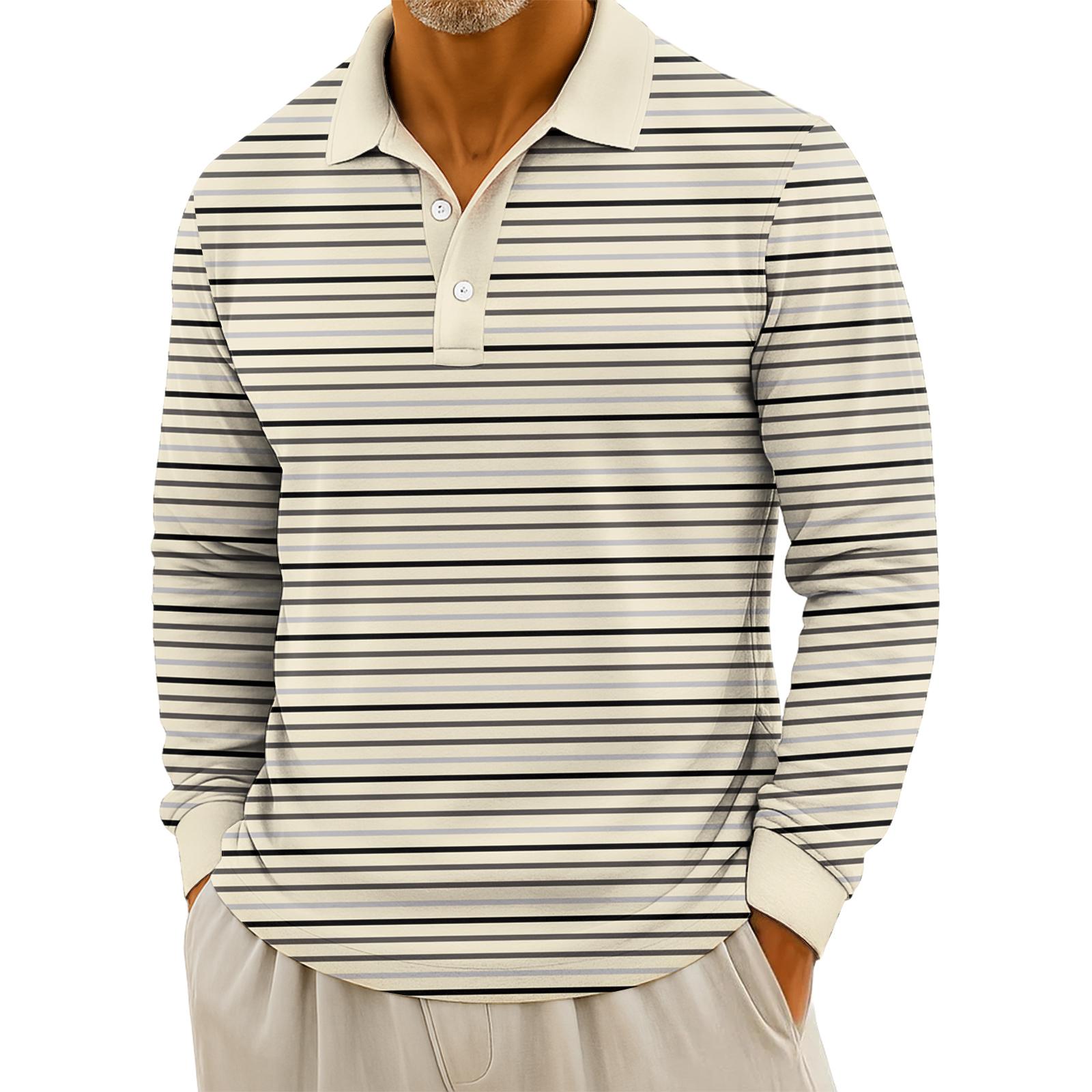 

Мужские повседневные топы с длинными рукавами на пуговицах с полосатым принтом XXL бежевый