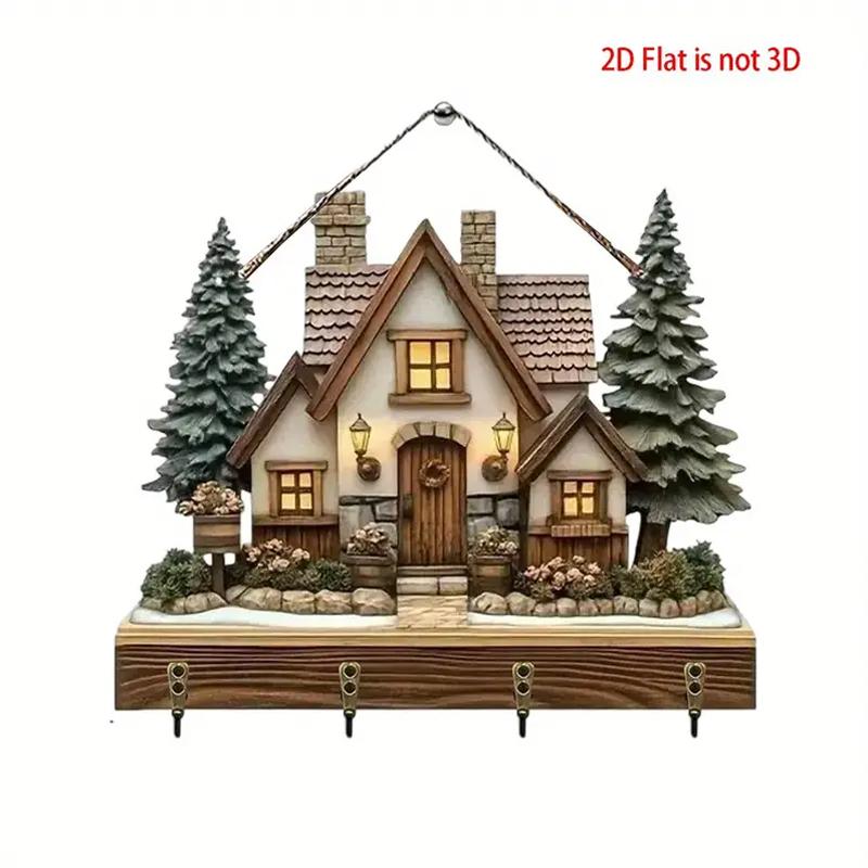 DIY Painted Patterns Home Storage Wall Hangings Cute 2D Flat Room Decor Wooden Moving Gift Storage Hooks DIY Hooks 30x23cm
