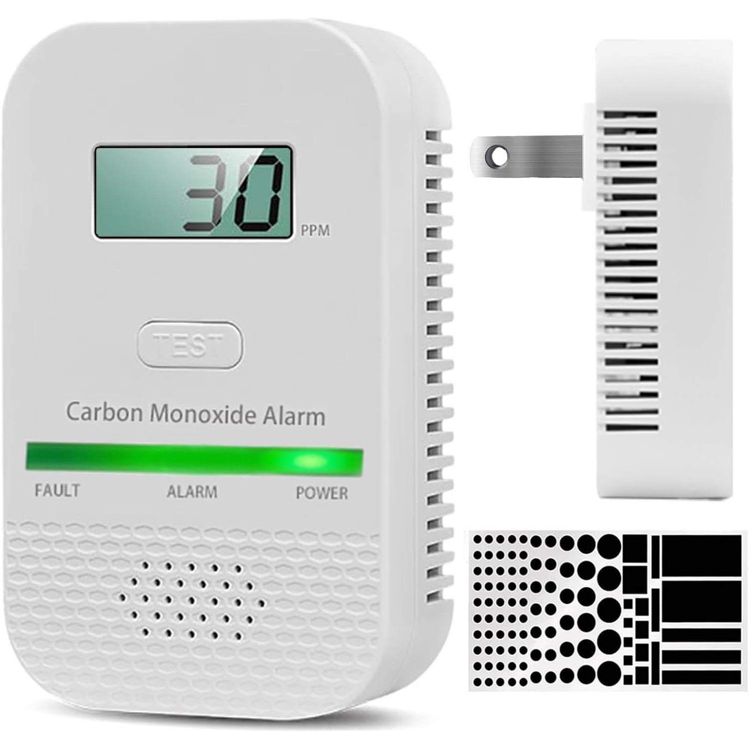 Carbon Monoxide Detectors Plug in Wall,CO Gas Monitor Alarm Detector,Portable Carbon Monoxide Alarm with Digital Display Sound  Light Warning белый