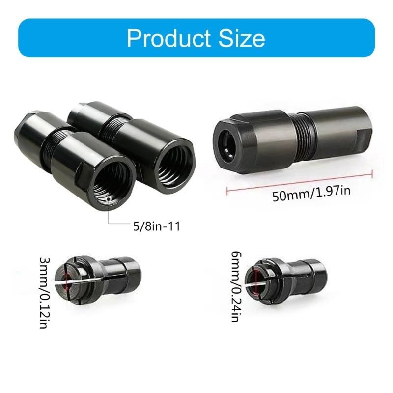 Universal Adapter for 5/8-11 Thread Angled Grinders Converting Tool Straight Grinders Featuring 3mm 6mm Collets in Carbon Steel