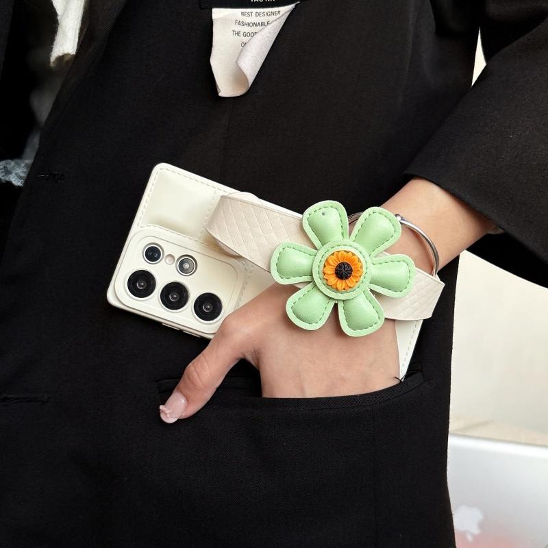 Down Jacket Sunflower Wristband Case for Samsung Galaxy S26 Ultra S2 S24 Plus S23 S22 FE A6 A Bracket Soft Cover