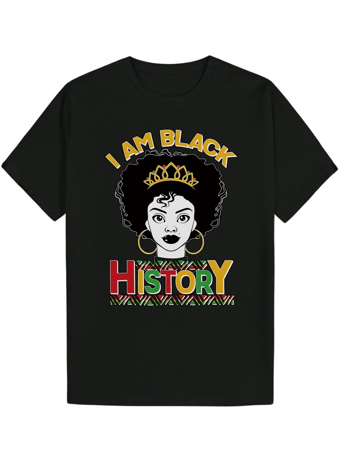 

Black History Month T-shirt - I Am Black History Graphic with Crown & Colorful Design L
