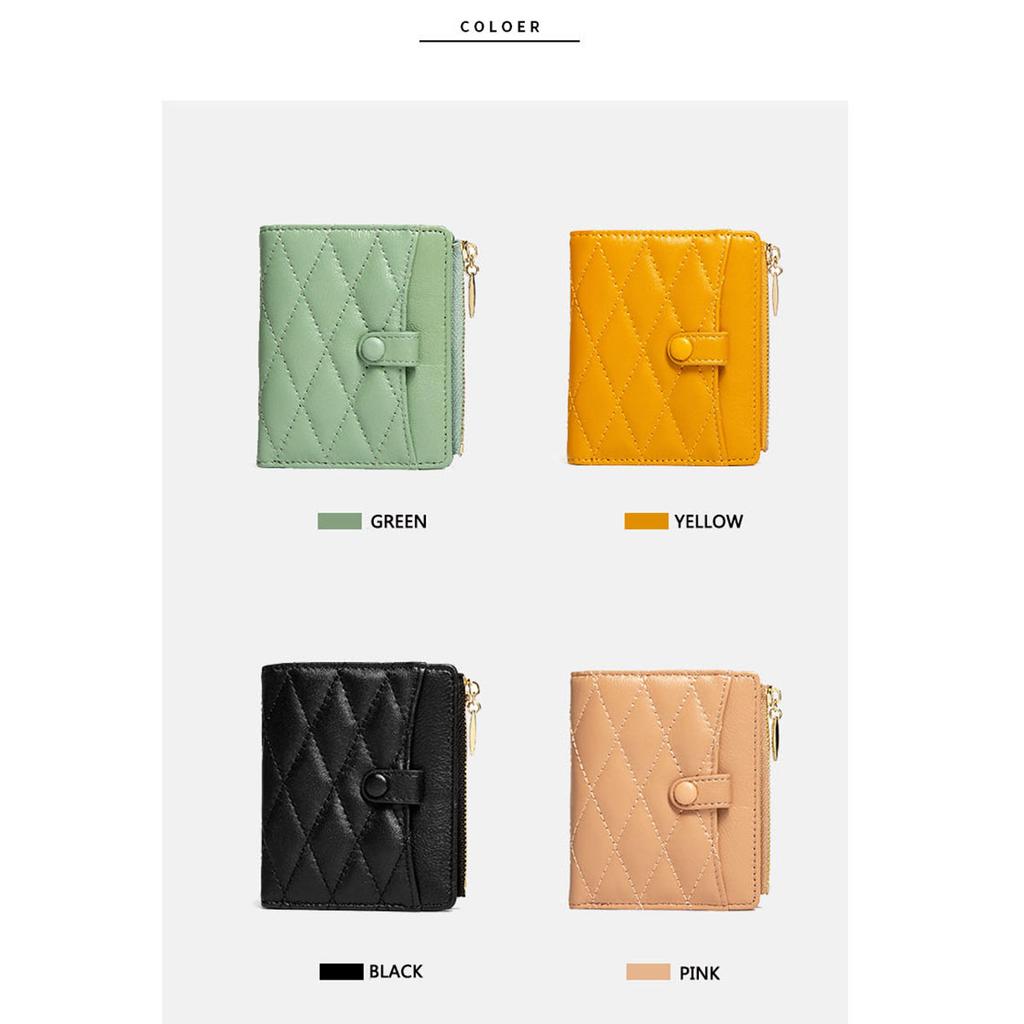 Genuine Leather Wallet Women's Compact Rhomboid Short Sheepskin Card Case 2021 Thin Cute Coin Purse