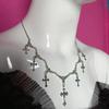 Exquisites Temperament Silberfarbene Kreuz-Multi-Anhänger-Halskette für Damen Gothic Halloween Party Hexe Schmuck Zubehör Geschenke