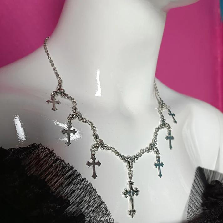 

Exquisite Temperament Sliver Color Cross Multi-pendant Necklace for Women Gothic Halloween Party Witch Jewelry Accessories Gifts