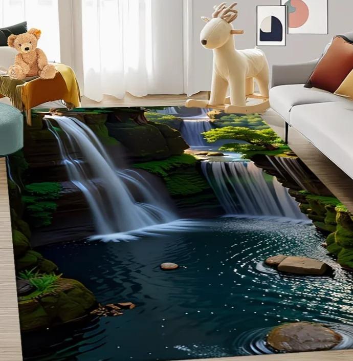 3D Swirl Pool Print Area Rug Non-Slip Crystal Velvet Carpet Living Room, Bedroom Bathroom Decor Large Play Mat Rectangular Shape