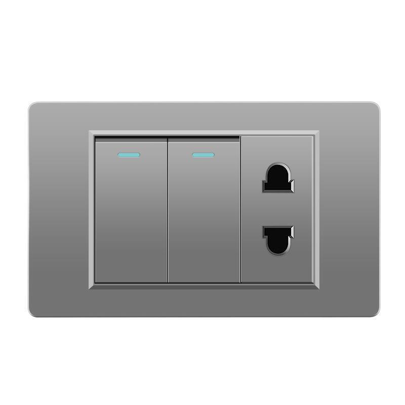 118 Type Switch Six-Hole Gray Wall Socket with Type-C 20W, Thai Style & PC Panel, Taiwan Socket