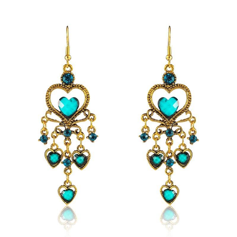 Bohemian Drop Dangle Heart Earrings For Women Vintage Rhinestone Acrylic Gold Color Ethnic Boho Jewelry Earings Pendientes Mujer