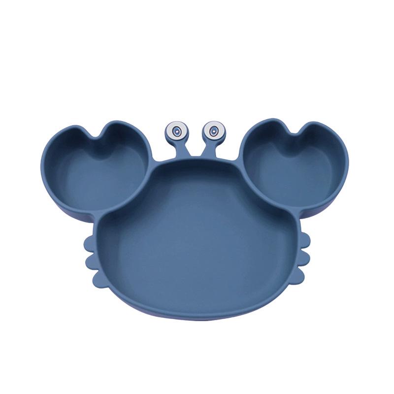 Heat-Resistant Silicone Crab Plate with Suction for Babies - Cute Compartment Design for Feeding